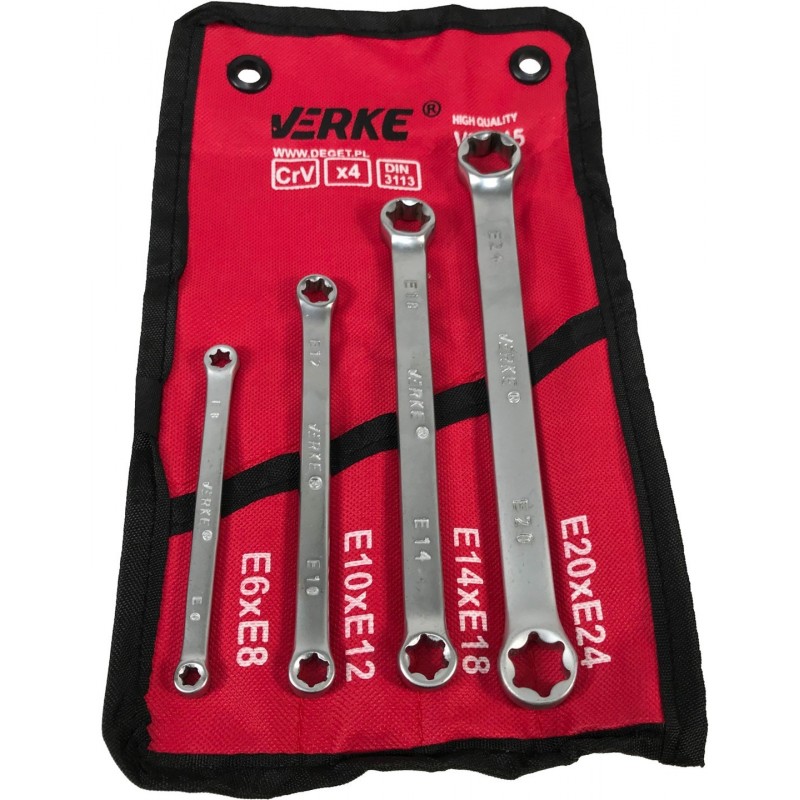 KLUCZE OCZKOWE TORX E6-E24 4 szt ZESTAW ETUI VERKE 1 KLUCZE OCZKOWE TORX E6 E24 4 szt ZESTAW ETUI VERKE 1