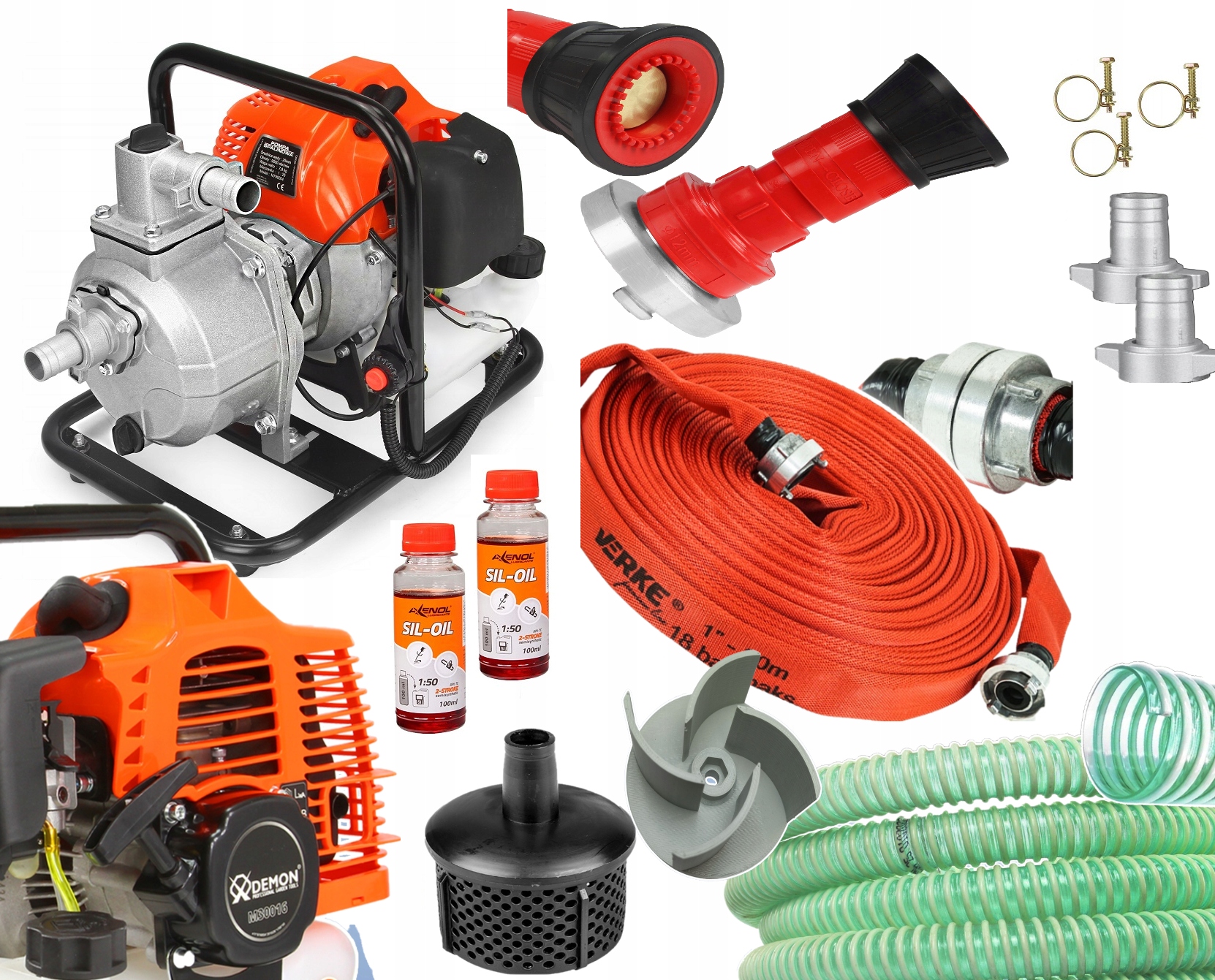 POMPA DO WODY SPALINOWA DEMON 1 CAL + OLEJE + WĄŻ SSAWNY + WĄŻ 18 BAR 20 M POMPA DO WODY SPALINOWA DEMON 1 CAL OLEJE WAZ SSAWNY WAZ 18 BAR 20 M