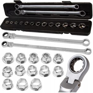 2 KLUCZE OCZKOWE DLUGIE GRZECHOTKA LAMANE NA PRZEGUBIE 8 24MM POKRETLO