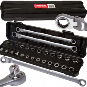 3 KLUCZE OCZKOWE DLUGIE GRZECHOTKA LAMANE NA PRZEGUBIE 8 22MM E8 E22 POKRETLO