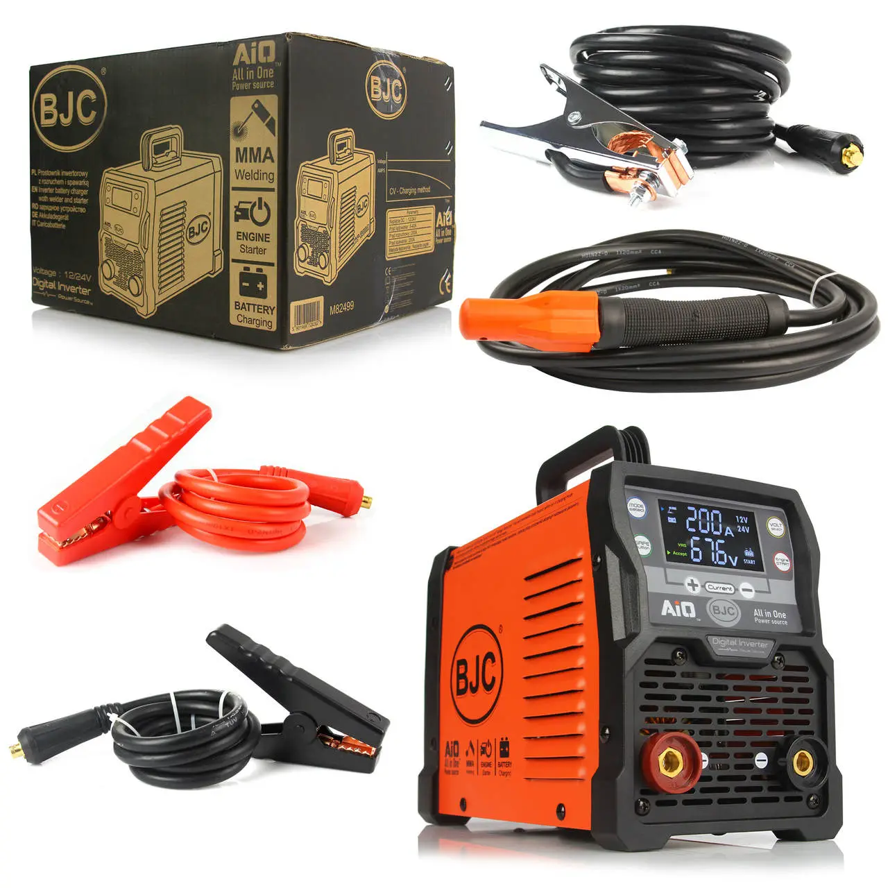 Prostownik inwertorowy z rozruchem 200A BJC AiO 200A + spawarka 3w1 Przewody spawalnicze i przewody do ładowania BJC AiO 200A