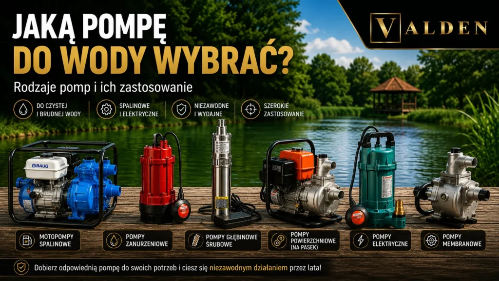 Jaką pompę do wody wybrać? Rodzaje pomp i praktyczny poradnik Jaką pompę do wody wybrać – rodzaje pomp: motopompy spalinowe, pompy zanurzeniowe, głębinowe śrubowe, powierzchniowe, elektryczne i membranowe