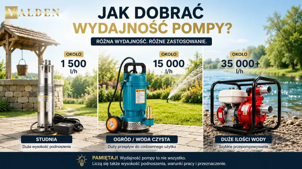 Jak dobrać wydajność pompy? Ile litrów na minutę naprawdę potrzebujesz? Jak dobrać wydajność pompy – porównanie pomp o wydajności 1500, 15000 i 35000 l/h