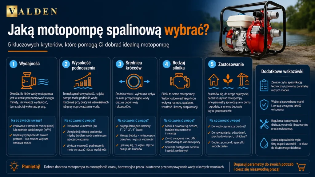 Jaką motopompę spalinową wybrać – 5 najważniejszych kryteriów wyboru motopompy