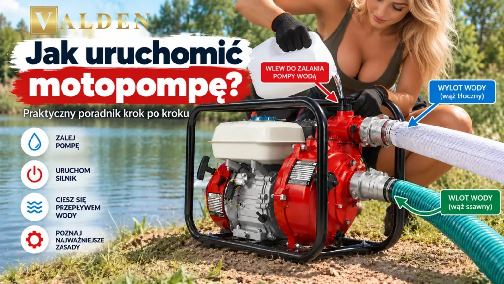 Jak uruchomić motopompę? Instrukcja krok po kroku Motopompa spalinowa – wlot wody, wylot wody i prawidłowe podłączenie węży do motopompy